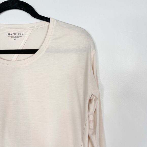 Athleta XSmall Light Pink Essence Twist Long Sleeve Top Crew Neck Keyhole Back - Picture 3 of 12